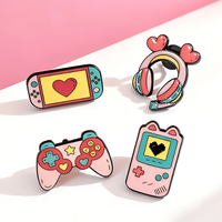 1/4 pièces Broche mini en alliage rose motif console de jeu et casque, style punk mignon, cadeau cool pour amis