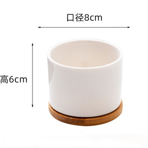 Jardinières de bureau en céramique, <span class=keywords><strong>mini</strong></span> pot pour <span class=keywords><strong>plantes</strong></span> <span class=keywords><strong>succulentes</strong></span> avec plateau en bambou, motif personnalisé, pot à fleurs pour étagère, chambre à coucher - Product Image 4