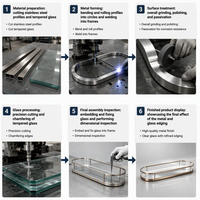 Comptoir de présentation de bijoux ovale de luxe sur mesure, cadre en acier inoxydable, vitrine à bijoux en verre, éclairage LED, vitrine de présentation de bijoux