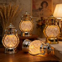 Lanterne LED en Cristal Vintage, Bougeoirs et Bocaux Électriques Or Blanc Écologiques, Lampe de Table pour Décoration de Noël