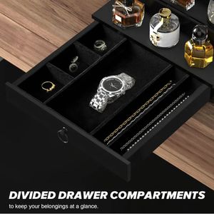 Addreen Hiện Đại Gỗ Màu Đen 4-Tầng Nước Hoa Tổ Chức Hình Chữ Nhật Tre Lưu Trữ Ngăn Kéo Cảm Thấy Lót Ẩn Ngăn Cho Trang Điểm - Product Image 2