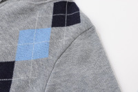 Cardigan en tricot à col volanté et motif Argyle pour femme, deux pièces, avec empiècements contrastants à carreaux losanges, manches longues, gris, vêtement d'extérieur en tricot