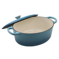 Casserole ovale émaillée en fonte de 31 cm sans revêtement, avec doubles poignées, pour cuisinière à gaz et à induction, marmite universelle avec couvercle