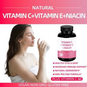 Premium Vitamine C Vitamine E Niacine Tabletten Beauty Skin Formule Krachtige Antioxidant voor een Stralende, Glowende Huid OEM Private Label - Product Image 2