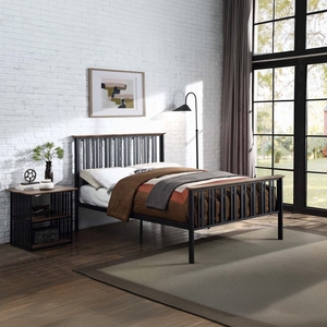 Rustic Industrial Open <b>Shelf</b> Nightstand Black <b>Metal</b> Frame Antique Oak Top Bedroom Furniture - Product Image 4