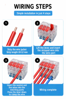 Borne de connexion à levier double niveau LT-544, 4 voies par niveau, boîtier PC pour le câblage de panneaux d'éclairage multi-circuits