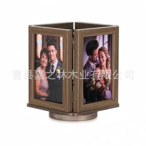 Wooden Rotatable Photo <b>Frame</b> <b>4x6</b> Inch Desktop Display Stand Four Sided Solid Wood <b>Picture</b> Holder For Home Bedroom Decor - Product Image 2