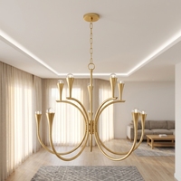 Lustre en arc doré Jingshi Lighting, branches métalliques courbées avec de minuscules gouttes de verre blanc, éclairage de plafond pour la maison à l'éclat chaleureux