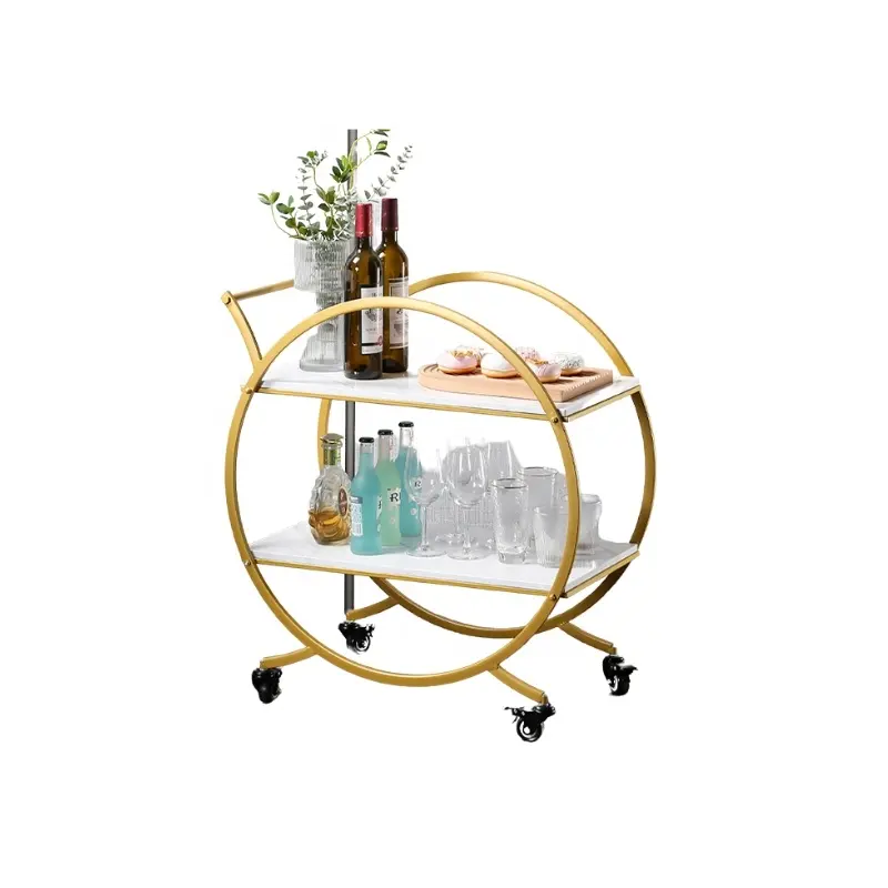 Hotel Restaurant Tea Coffee Wine Service Cart Carrinho de bebidas Mobília do hotel do ferro do licor com rodas Metal Mobile Kitchen Home Bar Cart