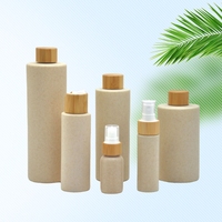 Botol sampo kamar mandi, 100ml 300ml 500ml botol sedotan gandum sampo Losion kosong kemasan kosmetik bambu ramah lingkungan rumah