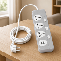 Multiprise de bureau industrielle 3 prises universelles 2 ports USB interrupteurs individuels résistance au feu cordon d'extension 2M pour
