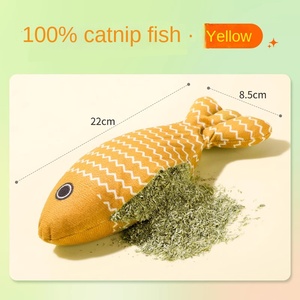Juguete de hierba gatera de lino completo para gatos, estilo pez de dibujos animados, autoalivio para moler los dientes, suministros físicos ecológicos para gatos - Product Image 6