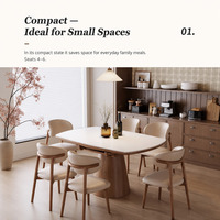 Ensemble table et chaises de salle à manger en bois rétro haut de gamme moderne avec plateau en pierre frittée, table extensible à double usage pour la maison