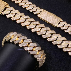 Hip-Hop-Schmuck 18mm 22mm Vergoldete Iced-Out 4-reihige 5A Zirkon Herren Cuban Link Kette Armband Halskette - Product Image 1