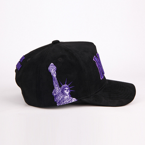 High Quality Unisex Suede Custom Embroidery Logo 5 Panel <b>Hats</b> for <b>Men</b> Baseball Cap With Rhinestone Logo - Product Image 2