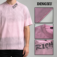 T-shirt teinté en pièce rose rose poudré effet aquarelle délavé et décoloré pour homme, coupe oversize, style streetwear Y2K décontracté pour l'été et le quotidien
