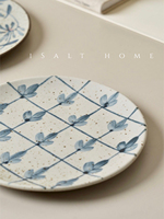 Assiette à dîner en porcelaine bleue et blanche faite à la main, style américain, peinte à la main, écologique, vaisselle pour la décoration de la maison