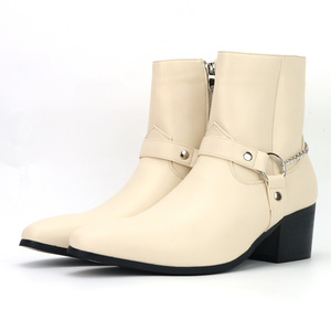 Black Ankle <b>Boots</b> With Chain Strap Pointed Toe Material Fashion Trend Buckle Closure Fashion Wholesale Men' Shoes - Product Image 4