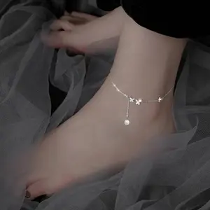 925 Sterling Silver jumbai kupu-kupu bel kecil serbaguna mode rantai kaki pergelangan kaki trendi baru perhiasan berkilau