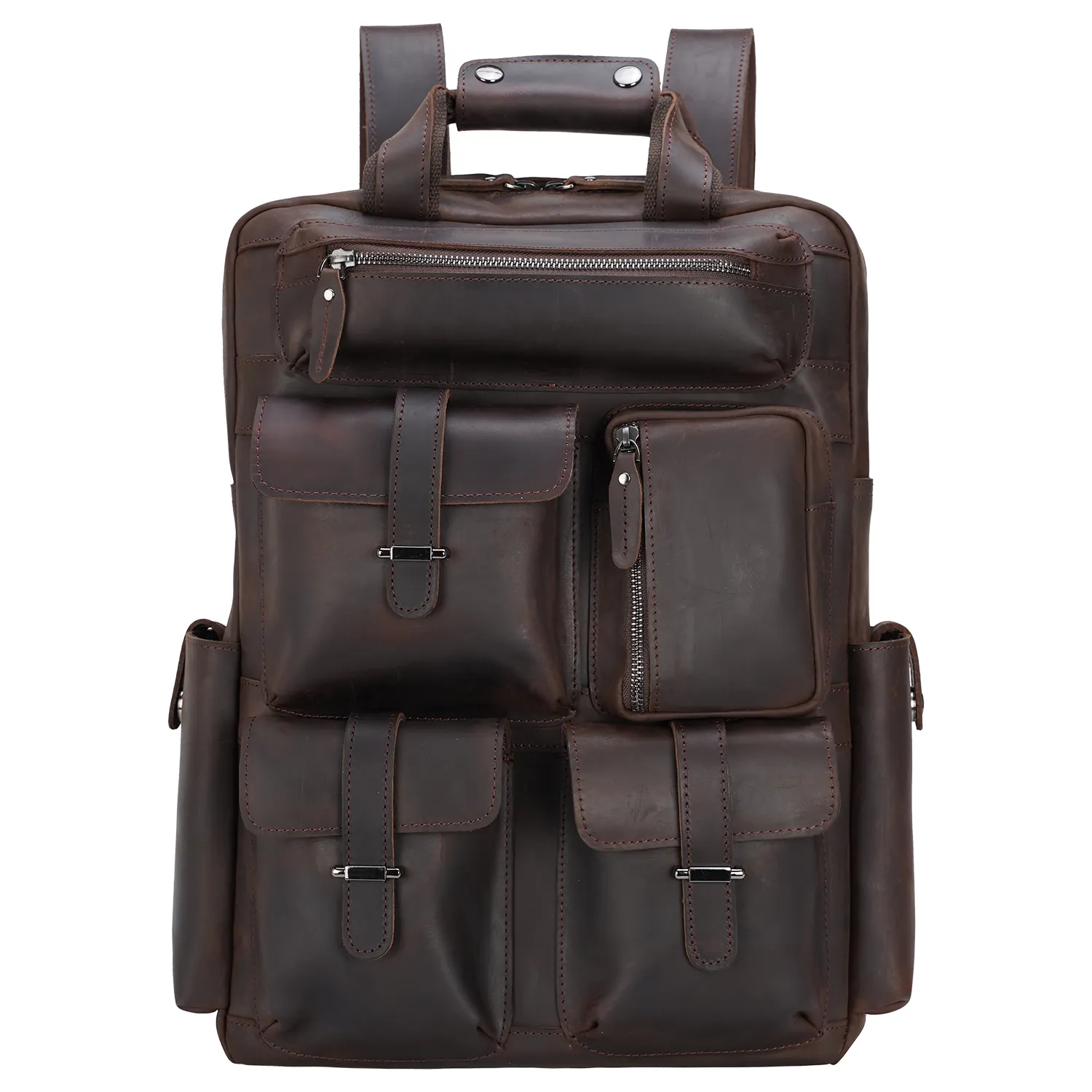 Tiding 16 Inch Genuine Leather Laptop Travel Cowhide Leather Multiple Laptop Day Pack Crazy Horse Leather Backpack