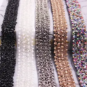 Perlen Spitze Band Band Nähen Brautkleid Dekoration hand gefertigte Perlen besatz mit Netz Gurtband