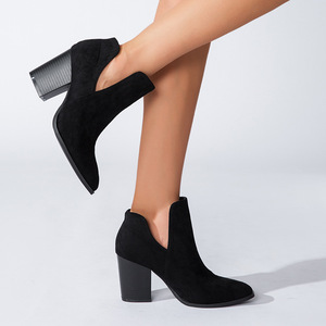Botines de Mujer con Punta Redonda, Tacón Grueso Alto, de Ante, Sin Cordones, para Otoño, Tendencia de Moda, 5CM-8CM - Product Image 1