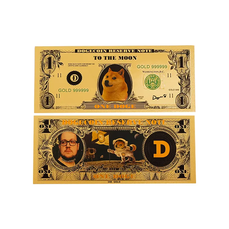 Desain Lucu untuk Bulan Doge Koin Kertas Timah Emas Uang Kertas 24K Desain Emas Tagihan Koin Doge