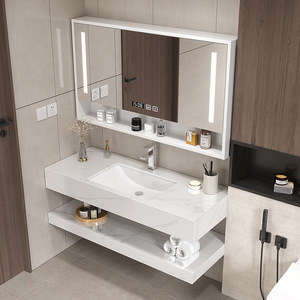 Placa de piedra de doble capa, lavabo de cerámica sin costuras, armario de Baño de Hotel <span class=keywords><strong>con</strong></span> espejo inteligente - Product Image 3