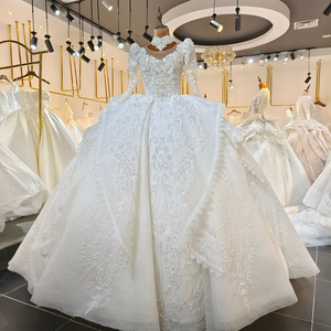 LSML025 Vestido de Novia Vintage con Brillo, Manga Regular, Plisado, Estilo Sirena Trompeta, Sin Espalda, Cola Capilla, Apliques Modernos - Product Image 2