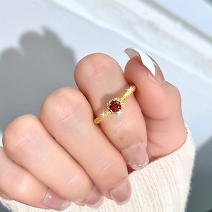 9 Vintage 4mm Natural Stone Waterproof Non Tarnish <b>Ring</b> Gold Plated Sterling <b>Silver</b> Open S925 Promise <b>Chunky</b> Fine Jewelry - Product Image 5