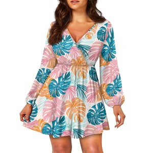 Robe à motif <span class=keywords><strong>de</strong></span> feuilles <span class=keywords><strong>de</strong></span> Monstera pour femmes Impression à la demande <span class=keywords><strong>Sortie</strong></span> d'usine Robes tropicales Confortables Robes à la mode Jupes pour femmes - Product Image 1