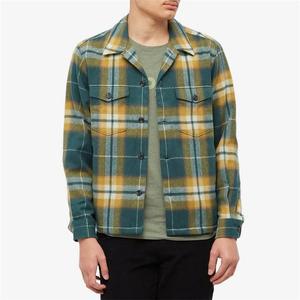 OEM personalizzato <span class=keywords><strong>verde</strong></span> colletto classico bottoni anteriori a maniche lunghe Flankets con orlo piatto Plaid petto <span class=keywords><strong>camicia</strong></span> <span class=keywords><strong>giacca</strong></span> da uomo - Product Image 1