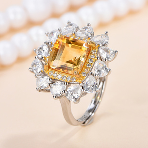 925 Sterling Silver Emerald Cắt Inlay Tự Nhiên <span class=keywords><strong>Citrine</strong></span> Đá Quý Rhodium Mạ Sang Trọng Có Thể Điều Chỉnh Vòng Cho Phụ Nữ Món Quà Sinh Nhật - Product Image 2