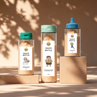 Contenant à sauce transparent en PET écologique 360 ml avec logo personnalisé en relief et marquage à chaud pour solution d'emballage de marque de sauce biologique
