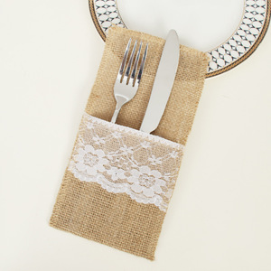 Porta Cubiertos de Lino con Encaje Plateado para Navidad, Bodas y Fiestas - Product Image 1