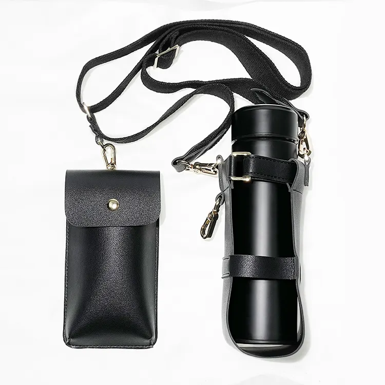 Customized Leather Phone Holster Purse Case Cup with Shoulder Strap Multifunction Cellphone Bag Lipstick Water Bottle Carrier