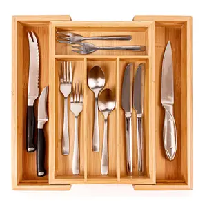 6-slot Expanding Flatware Drawer Organizer Cutlery Tray Legend Bamboo Customized Logo Natural Multifunction Single Storage Trays