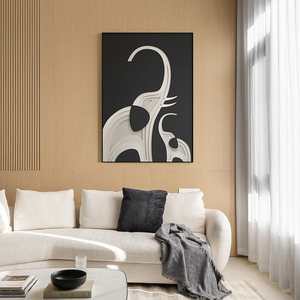Abstract Elephant <b>Canvas</b> Art Minimalist Black White Oil Painting Wrapped Aluminum <b>Frame</b> Living Room Decor Wall Art - Product Image 3
