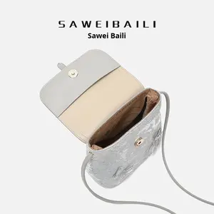 Sac seau bandoulière mini carré exquis en PU et polyester pour femme, style chinois tendance 2025, avec dentelle et papillon, polyvalent - Product Image 4