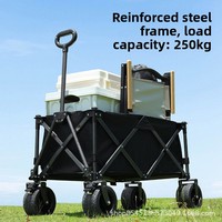 Chariot de camping pliable à quatre roues en acier inoxydable, chariot à main de type poussé OEM pour le shopping et l'extérieur, design compact