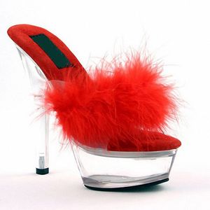<span class=keywords><strong>Chaussons</strong></span> à plateforme à plumes de 15 cm pour soirée, style boîte de nuit, en dentelle transparente, sexy, fétichiste, exotique, pour modèles et travestissement, tendance - Product Image 1