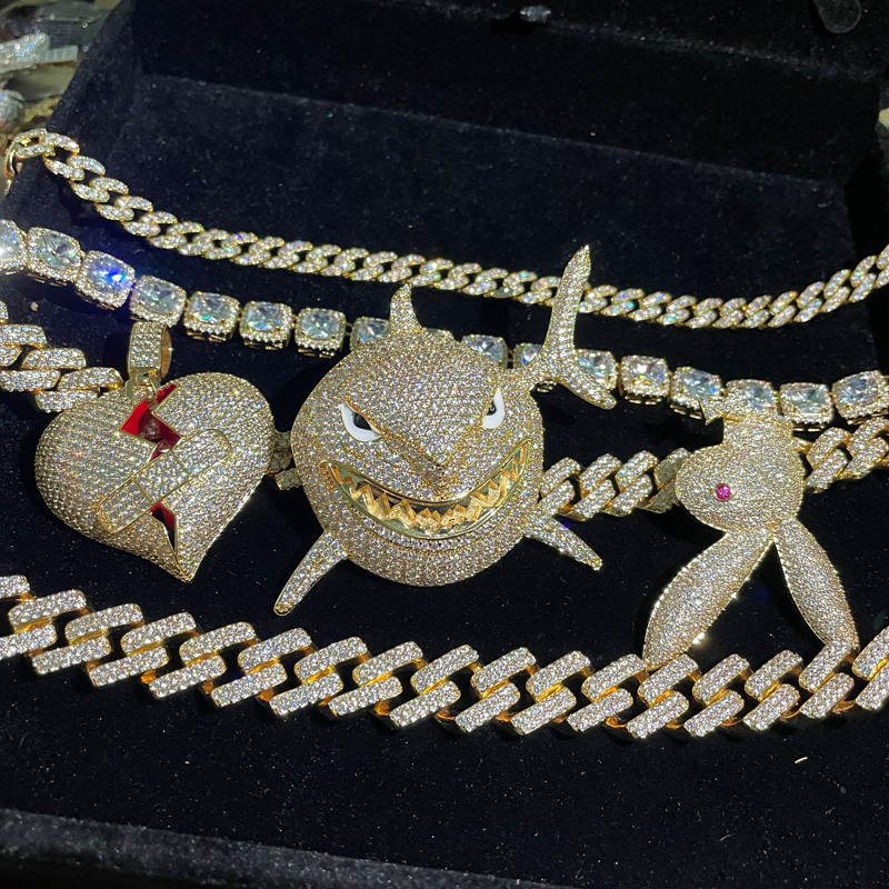 Hiphopメンズ6IX9INEラッパージュエリーアイスアウトブリンブリンCZ