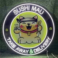 Letrero LED de Neón SUSHI MAU Lucky Cat - Diseño de Entrega de Sushi |   Luz Decorativa para Restaurantes de Sushi y Empresas Automotrices |   Controlado por Bluetooth IP67
