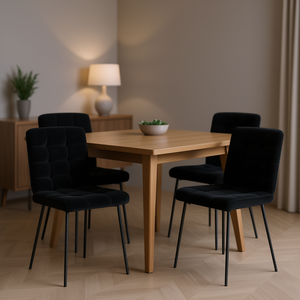 Set di 4 sedie da pranzo in velluto nero con gambe in metallo, mobili per la casa moderni e contemporanei, design elegante e resistente - Product Image 2