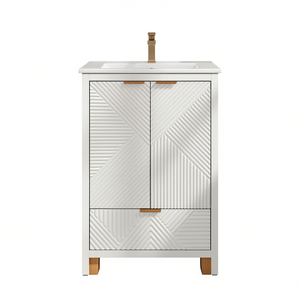 Mueble de Baño Moderno de 24 Pulgadas con Lavabo, Paneles de Puerta Texturizados Blancos, Bisagras de Cierre Suave y Patas de Pino - Product Image 1