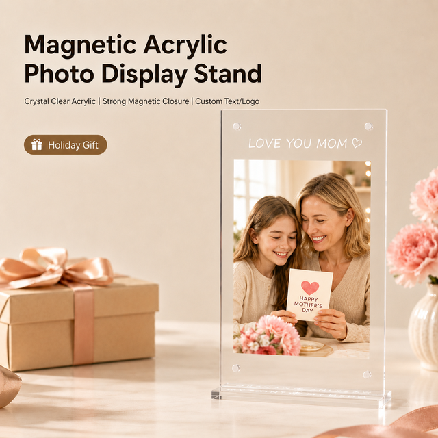 Magnetic Acrylic Photo Frame Clear Double Sided Picture Display Stand for Home Office Tabletop Decor