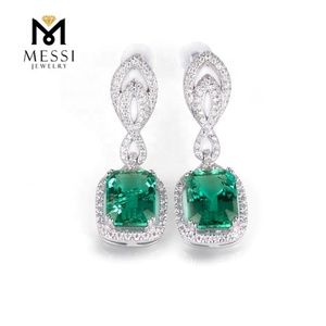 Pendientes de Oro Vintage Messi Jewelry de 14k y 18k, Pendientes Largos con Colgante de Esmeralda para Mujer, Venta al por Mayor - Product Image 1