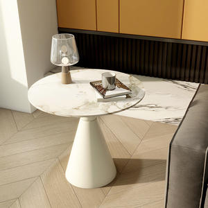 Marble Top <b>Round</b> Coffee <b>Table</b> Cream Color Modern Minimalist Design Living Room <b>Side</b> <b>Table</b> - Product Image 1