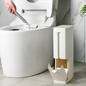 Juego de baño de plástico multifuncional japonés, cubo de basura para gestión de residuos y portaescobillas para inodoro, estilo de tipo prensado - Product Image 3