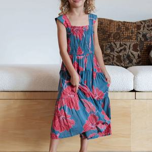 Robe maxi plissée pour enfants en gros, robe hawaïenne douce et agréable pour la peau, robe florale en rayonne personnalisée - Product Image 2